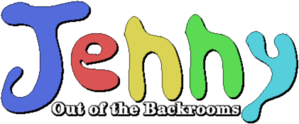 a logo that reads Jenny in a colorful and fun shaped lettering, underneath in a more normal typeface it reads Out of the Backrooms